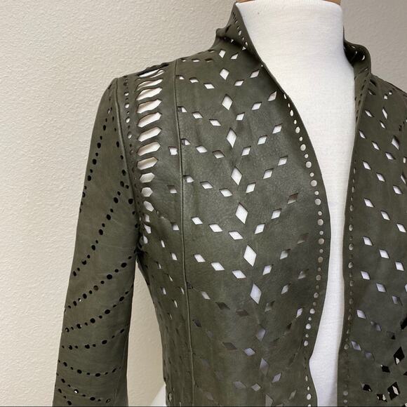 Haute Hippie Laser Cut Shrug Jacket Olive XS - Picture 5 of 12